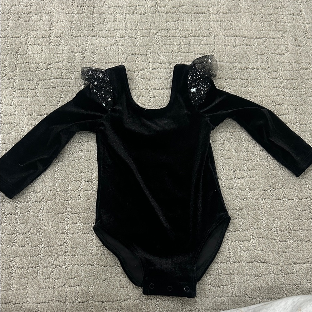 Black Velvet Long-Sleeve Baby Bodysuit with Sparkle Ruffle Shoulders